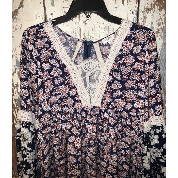 Umgee Womens Top Boho Navy size Medium - Picture 2 of 5